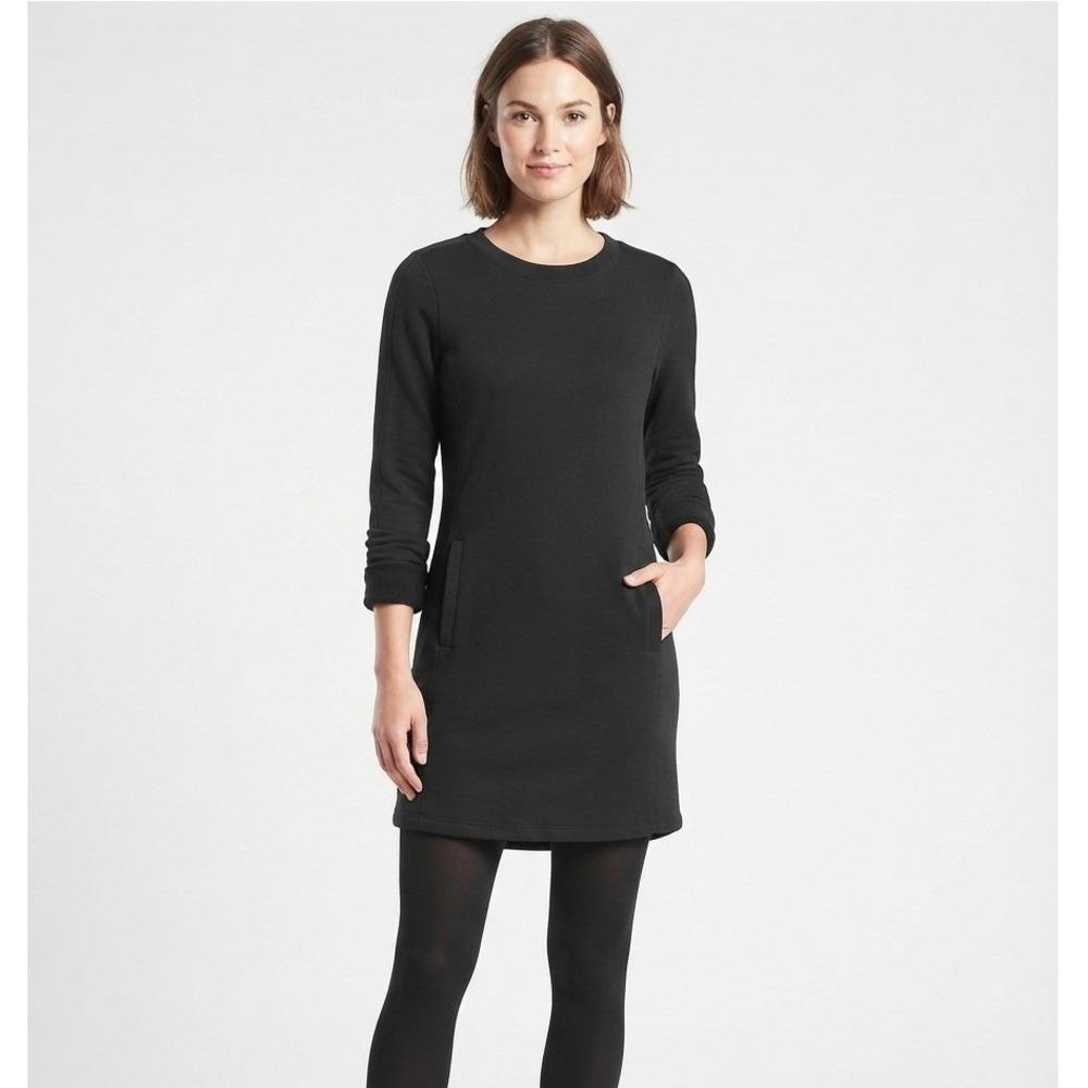 Athleta Balance Dress Black Fleece Lined Long Sleeve Pocket Mini - XS